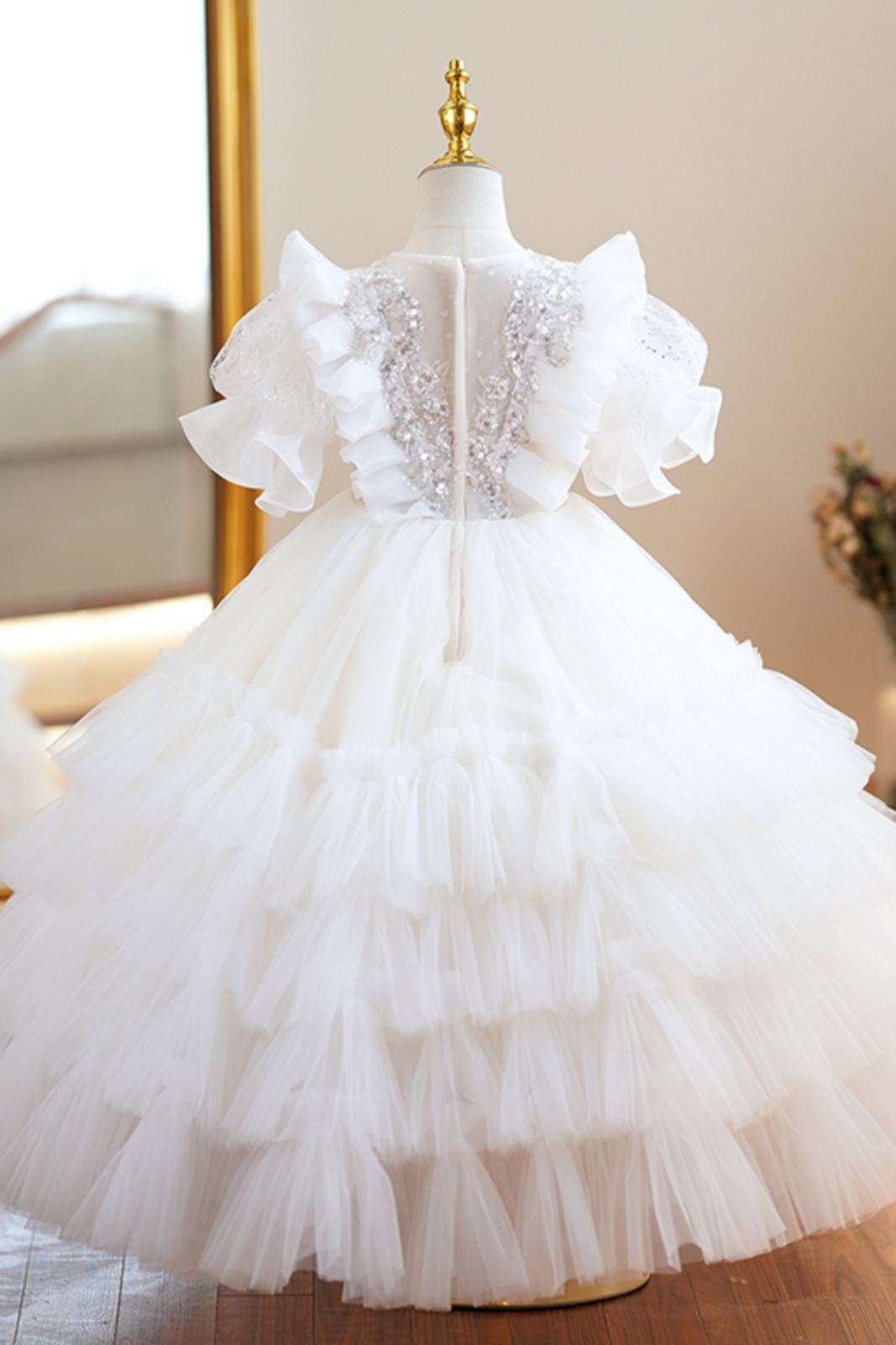 Princesse Longueur au Sol Tulle robes de demoiselle d'honneur - fillette in Blanc