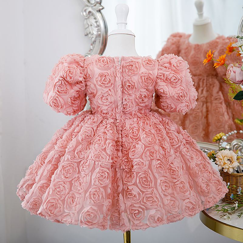 Prinzessin Runden Wadenlang Spitze Blumenmädchenkleider in Rosa