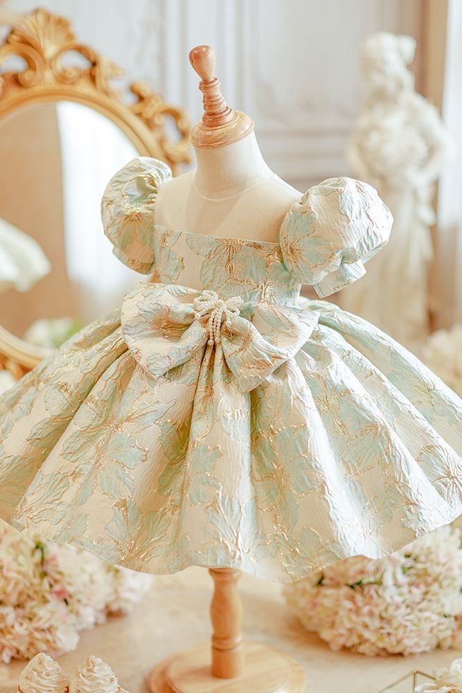 Prinzessin Runden Wadenlang Satin Blumenmädchenkleider in Minzgrün