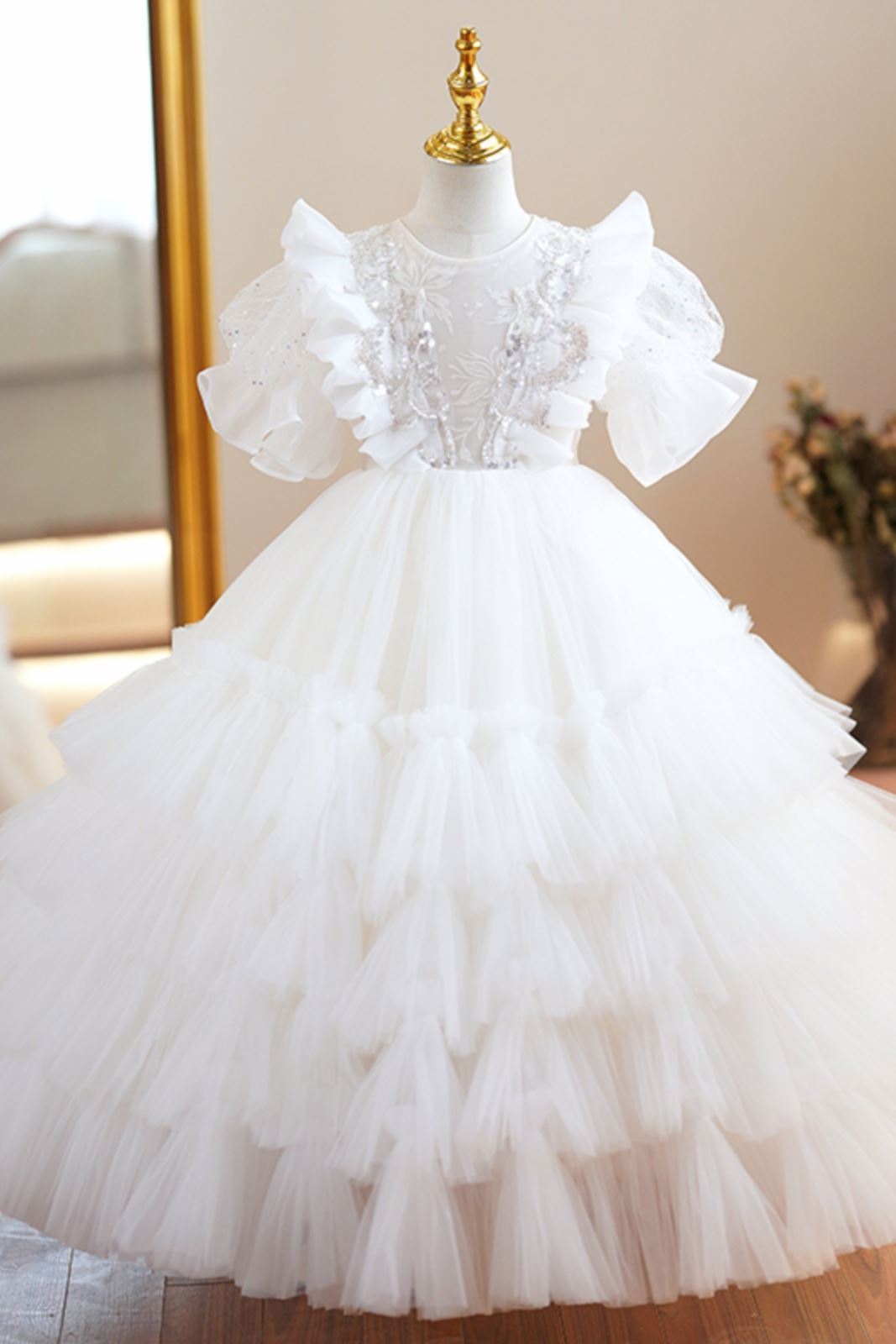 Princesse Longueur au Sol Tulle robes de demoiselle d'honneur - fillette in Blanc