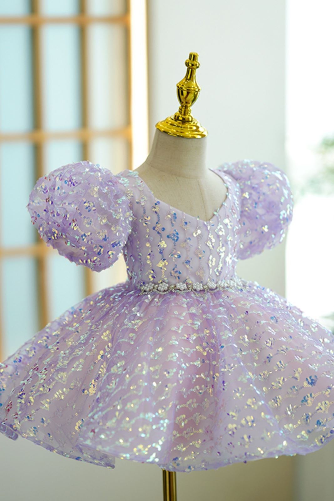 Princesse Longueur à Jambe Pailleté robes de demoiselle d'honneur - fillette in Lilas