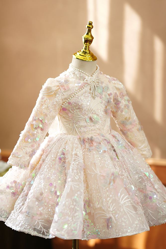 Prinzessin Wadenlang Pailletten Blumenmädchenkleider Farbenreich