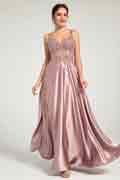 V-Neck Beaded Floral Bustier Lace-Up Satin Maxi Formal Dress