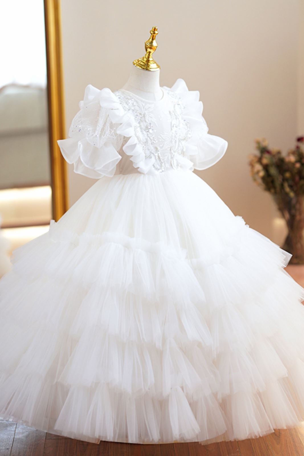 Princesse Longueur au Sol Tulle robes de demoiselle d'honneur - fillette in Blanc