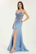 Beaded & Sequin Corset Satin Gown with Open Back