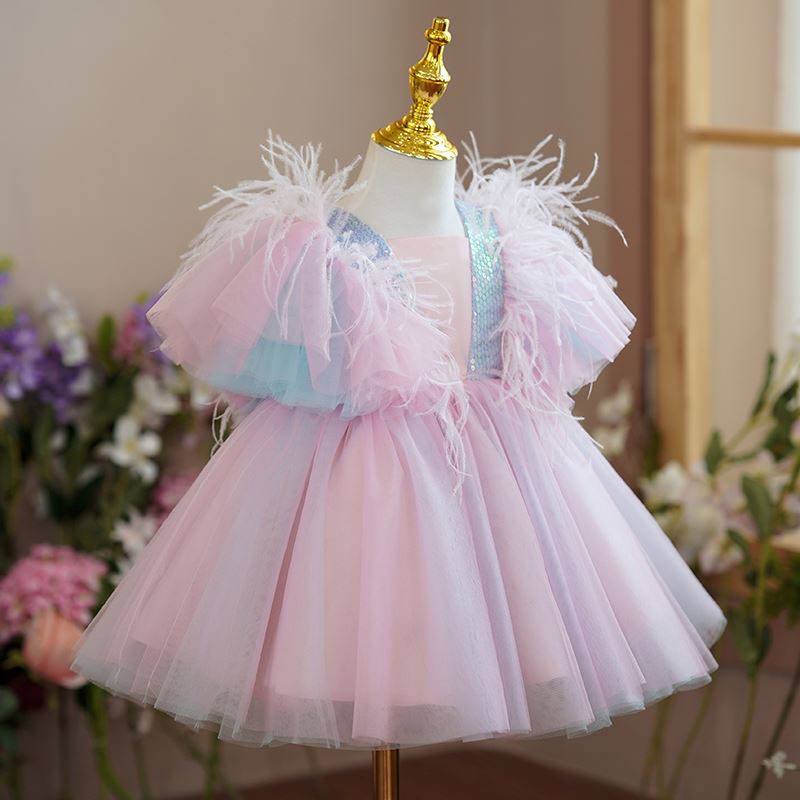 Princesse Carré Tulle robes de demoiselle d'honneur - fillette Rose
