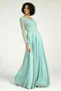 Mintgrünes langärmliges Kleid für die Brautmutter mit Perlenspitze