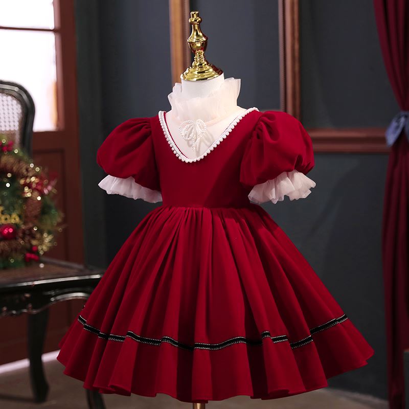 Princesse Longueur à Jambe Velours robes de demoiselle d'honneur - fillette in Bordeaux