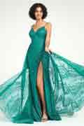 Emerald Sequin Tulle Mermaid Dress with Strappy Back & Sweep Train