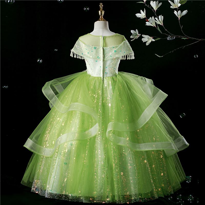 Princesa Hasta el suelo Sequined vestidos para chica de flor in Verde