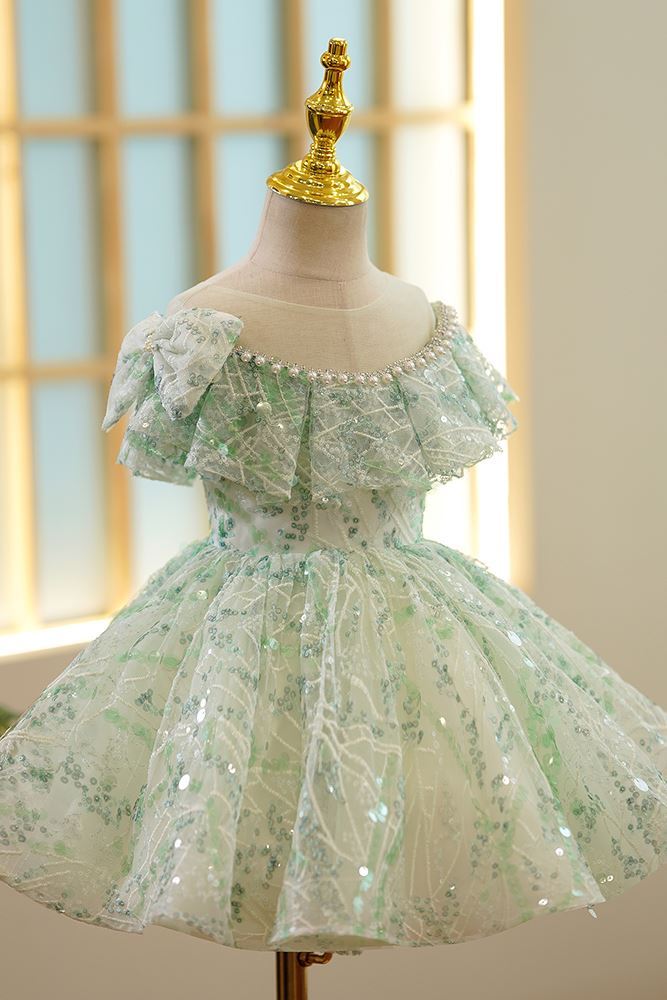 Prinzessin Wadenlang Polyester Blumenmädchenkleider Minzgrün