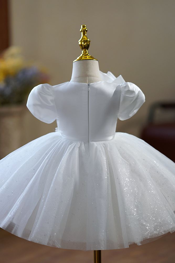 Princesse Longueur à Jambe Satiné robes de demoiselle d'honneur - fillette in Blanc