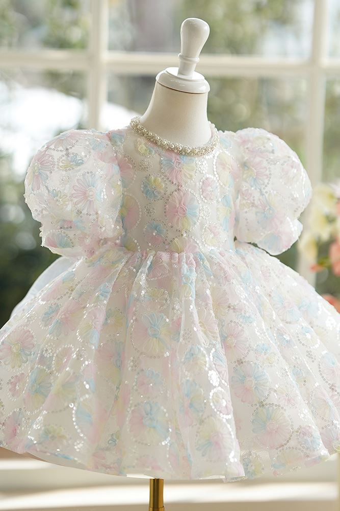 Prinzessin Wadenlang Pailletten Blumenmädchenkleider in Farbenreich