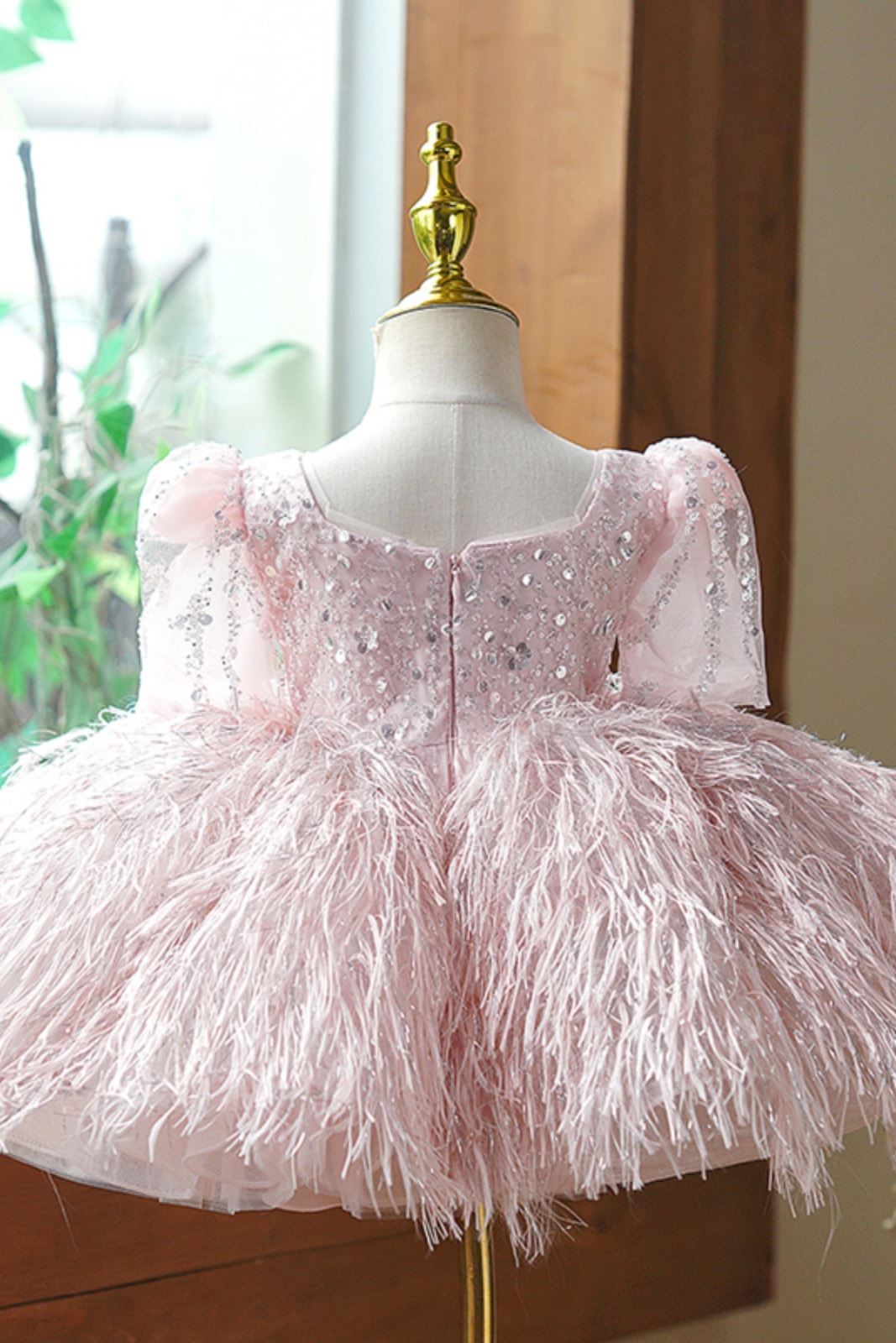 Prinzessin Quadratisch Wadenlang Pailletten Blumenmädchenkleider Rosa