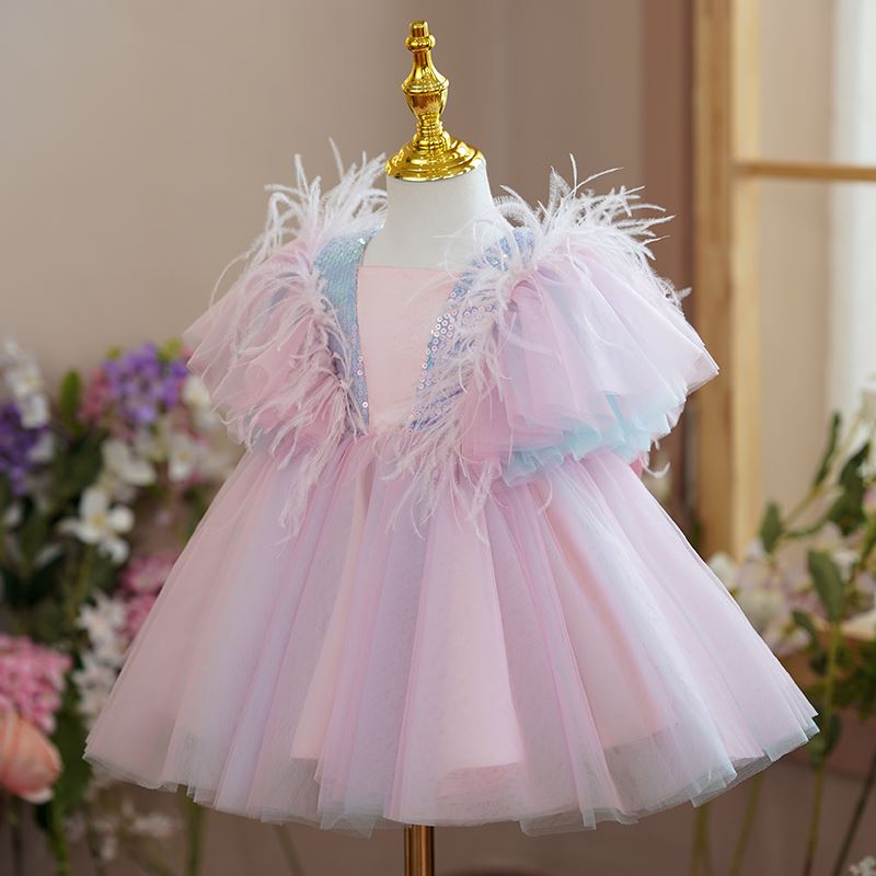 Princesse Carré Tulle robes de demoiselle d'honneur - fillette Rose