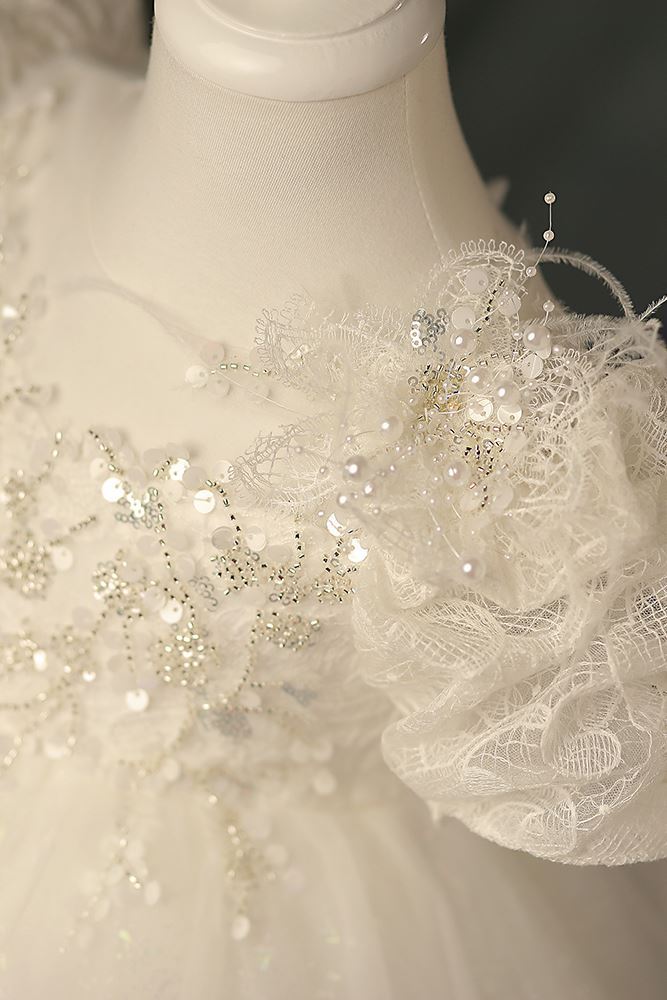 Princesse Rond Tulle robes de demoiselle d'honneur - fillette in Blanc