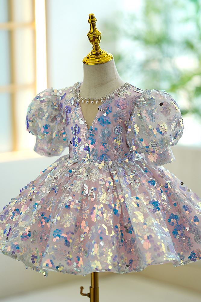 Prinzessin Wadenlang Pailletten Blumenmädchenkleider Farbenreich