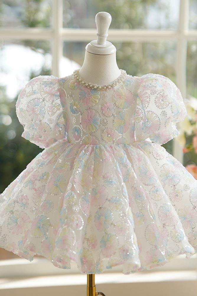 Prinzessin Wadenlang Pailletten Blumenmädchenkleider in Farbenreich