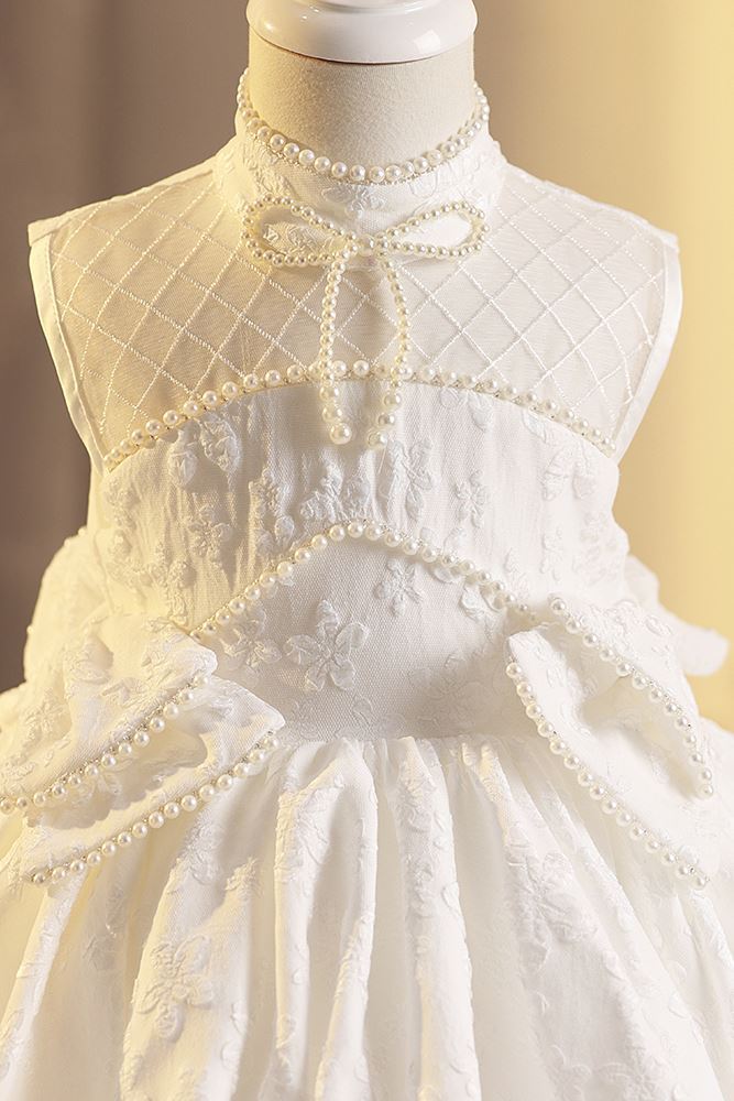 Prinzessin Juwelenhals Wadenlang Satin Blumenmädchenkleider in Weiß