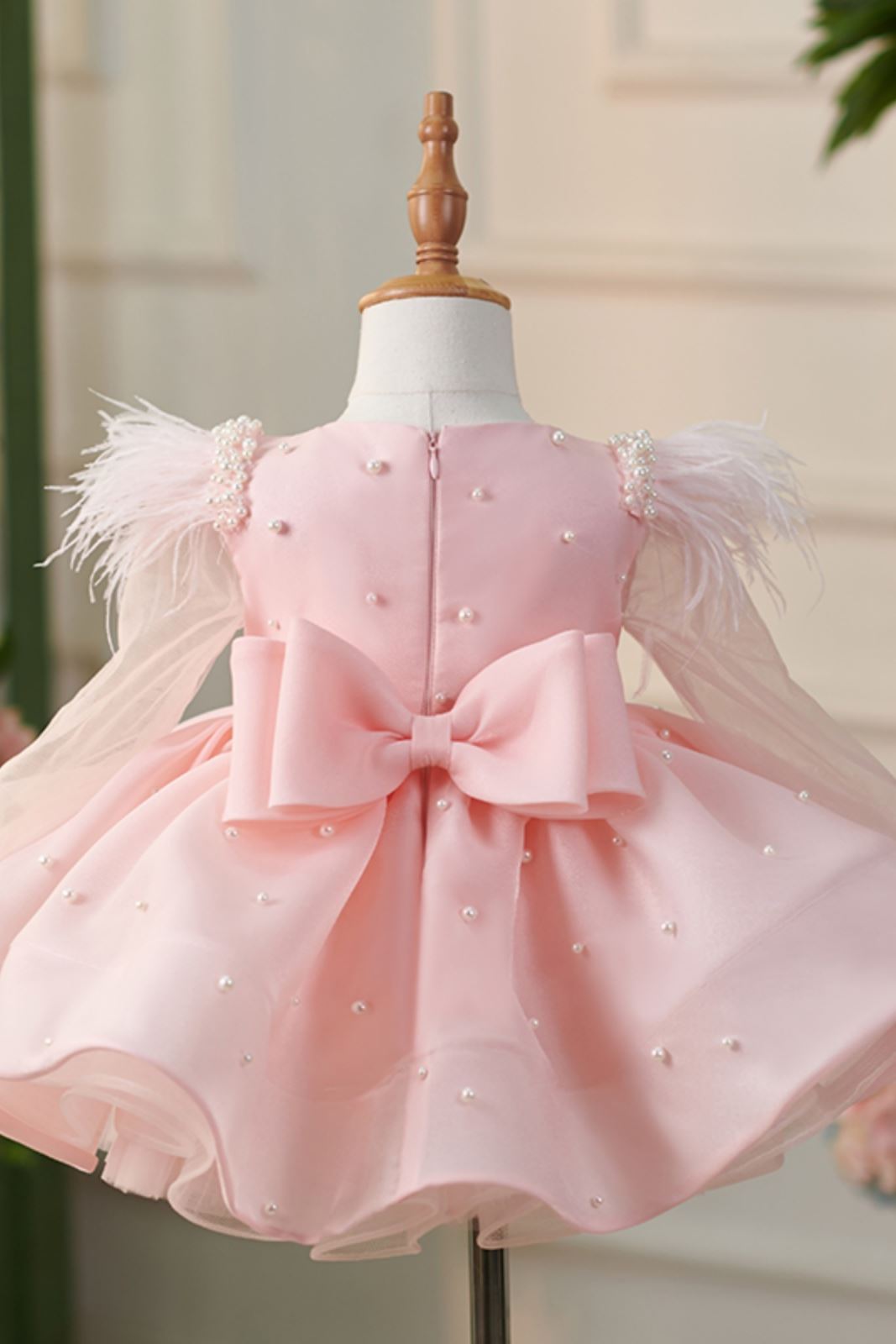 Prinzessin Runden Wadenlang Organza Blumenmädchenkleider in Rosa