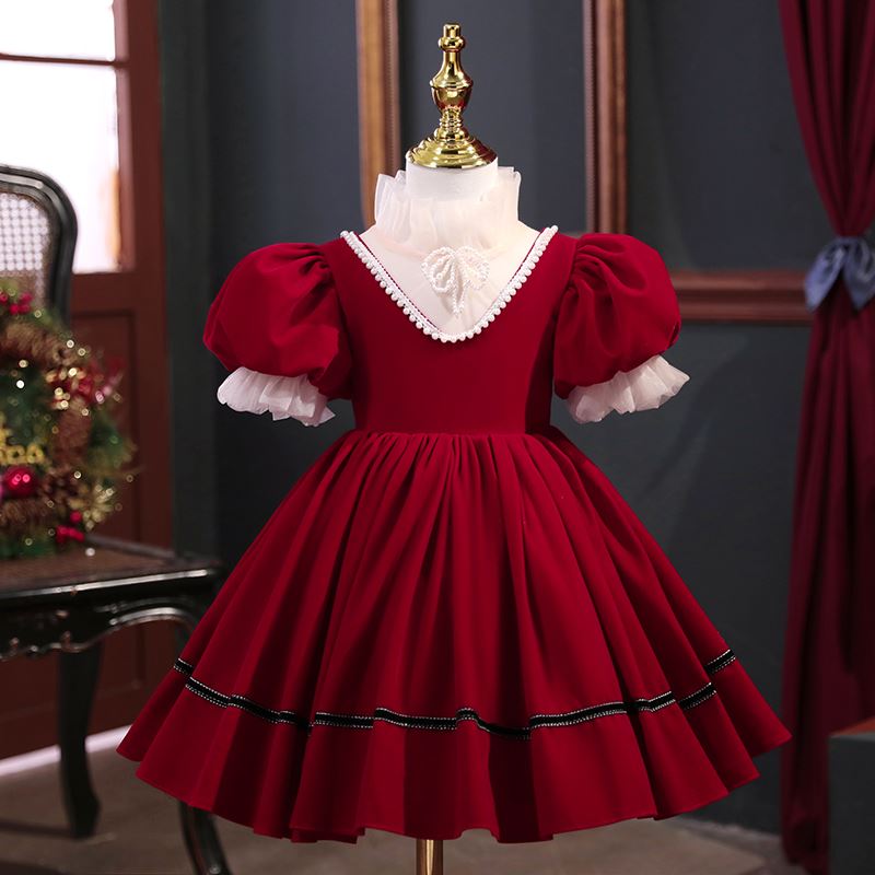 Princesse Longueur à Jambe Velours robes de demoiselle d'honneur - fillette in Bordeaux