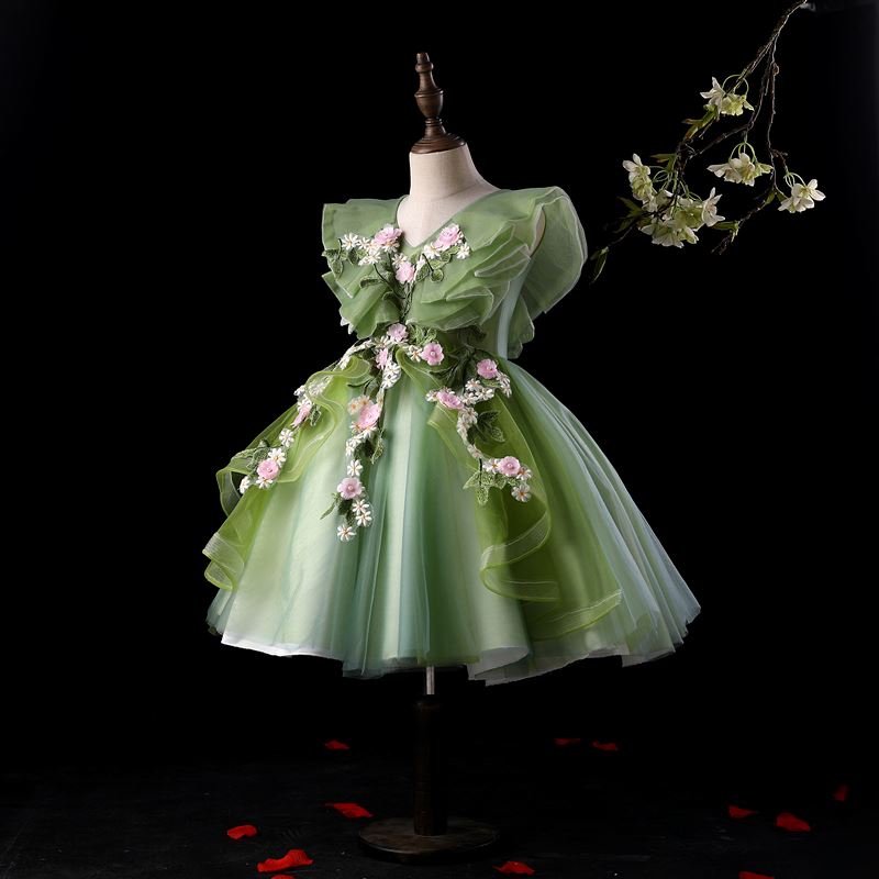 Princesse courte Tulle robes de demoiselle d'honneur - fillette in Vert