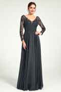 Charcoal Embroidered Long Sleeve Mother of the Bride Dress