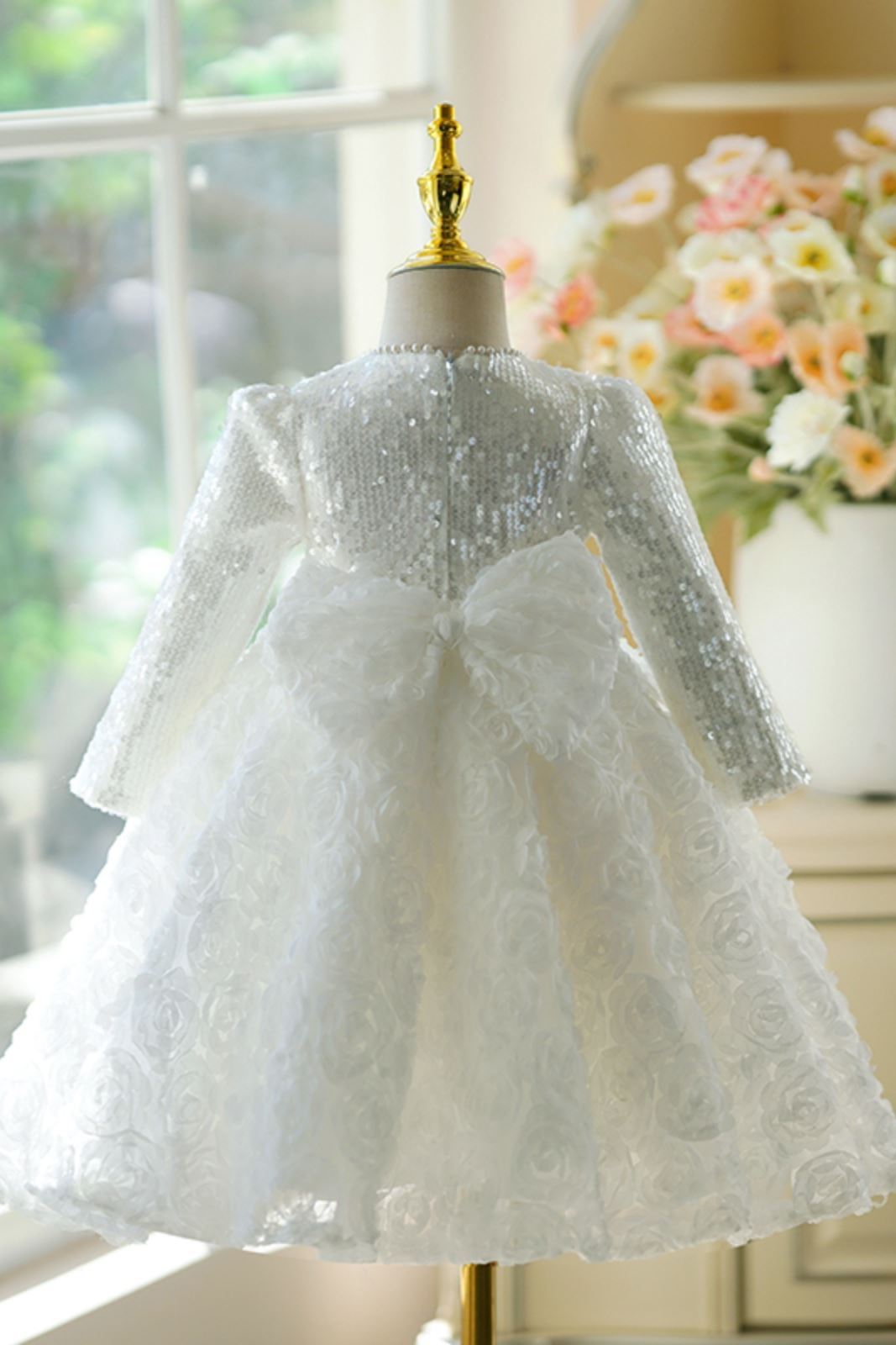 Princesse Longueur au Sol Pailleté robes de demoiselle d'honneur - fillette Blanc