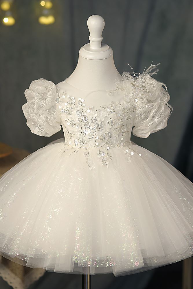 Princesse Rond Tulle robes de demoiselle d'honneur - fillette in Blanc