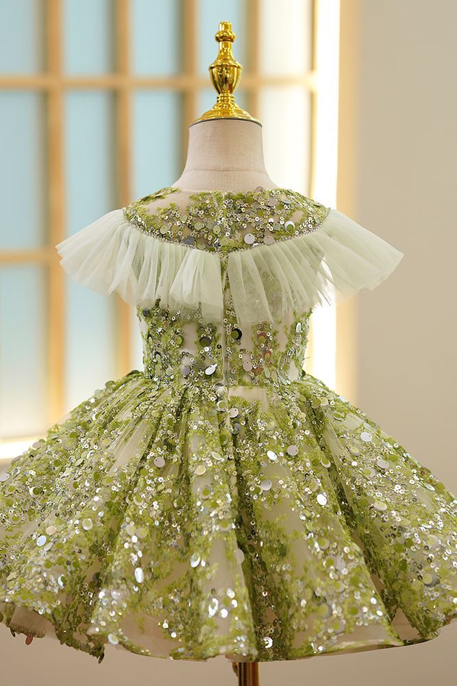 Round Длина по Щиколотку Sequined Детские Платья Зелёный