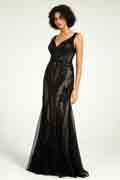 Full-Length Mermaid Nude Illusion Black Lace Sequin Formal Gown