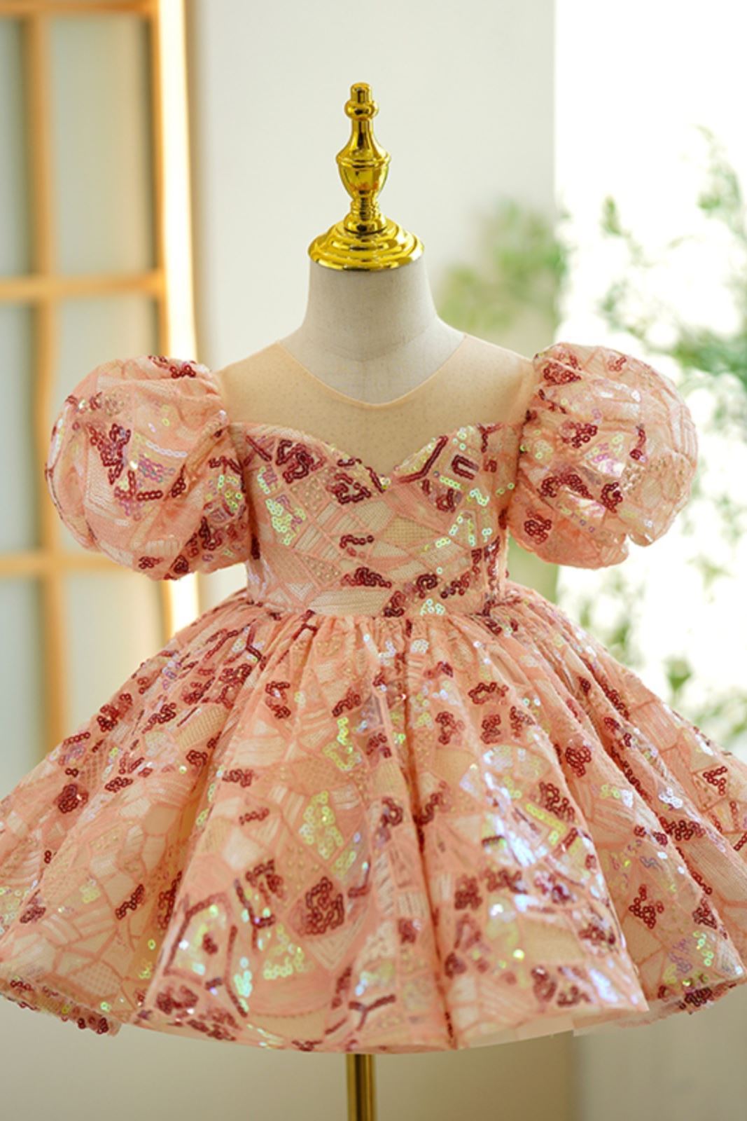 Prinzessin Scoop Pailletten Blumenmädchenkleider in Rosa