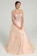 A-Line Ball Gown with Sheer Corset Bodice and Sequin Flowers