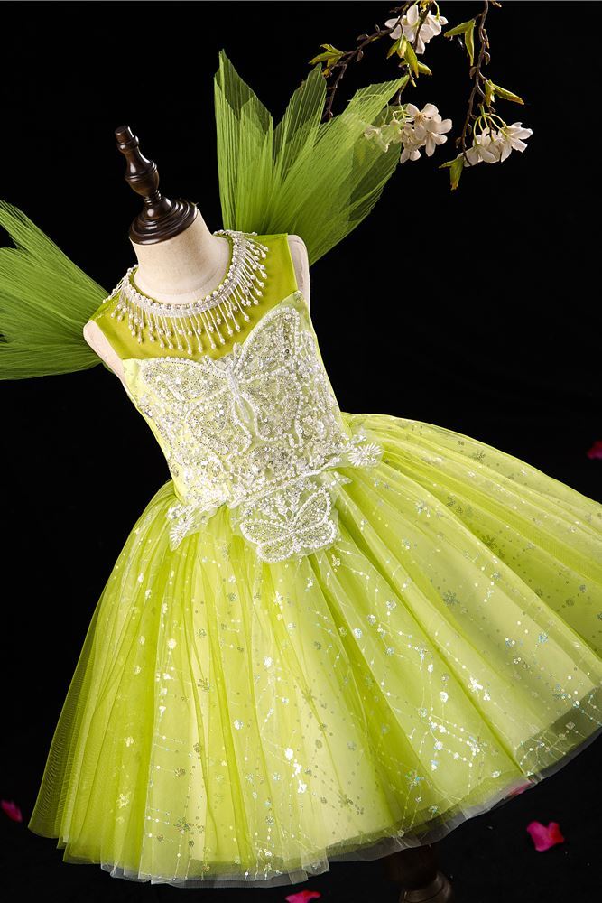 Принцесса Длина по Щиколотку Sequined Детские Платья in Зелёный