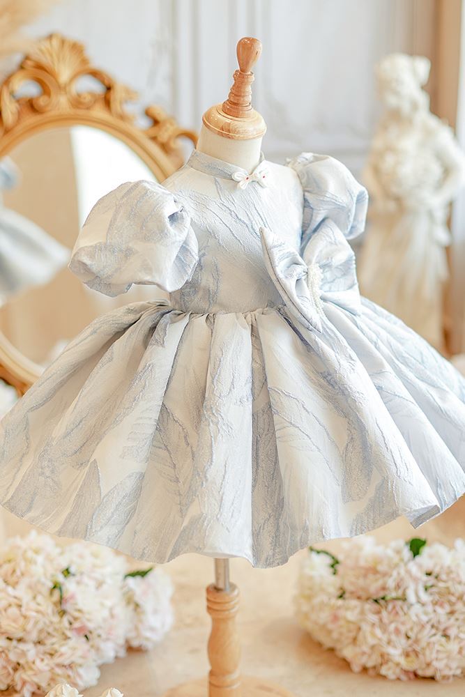 Princesse Longueur à Jambe Satiné robes de demoiselle d'honneur - fillette in Bleu et Gris