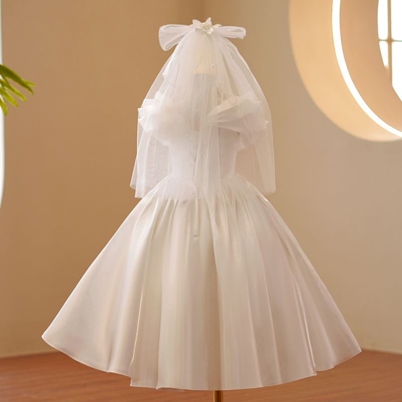 Princesse Longueur au Sol Satiné robes de demoiselle d'honneur - fillette in Blanc