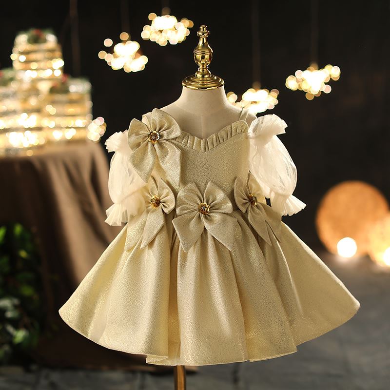 V-Col Satiné robes de demoiselle d'honneur - fillette in Champagne