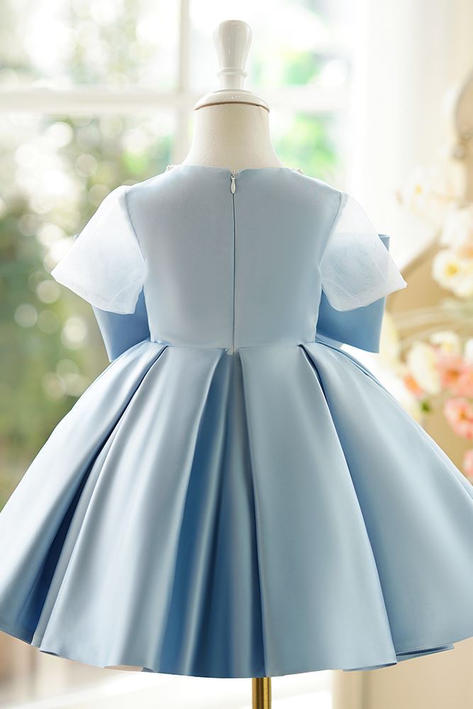 Princesse Longueur à Jambe Satiné robes de demoiselle d'honneur - fillette in Bleu et Gris