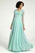 Mintgrünes langärmliges Kleid für die Brautmutter mit Perlenspitze