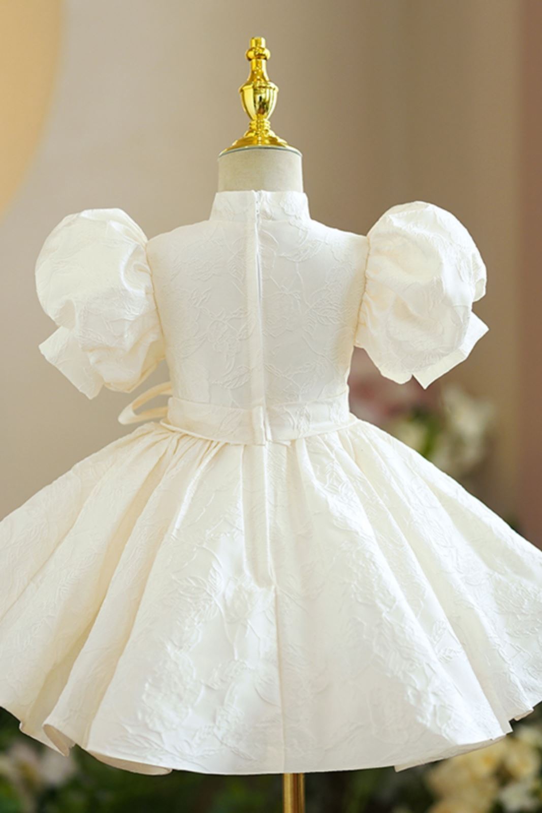 Prinzessin Stehkragen Wadenlang Satin Blumenmädchenkleider Champagner