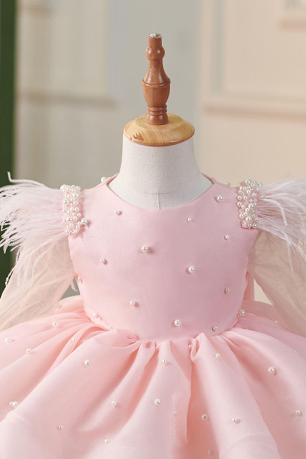 Prinzessin Runden Wadenlang Organza Blumenmädchenkleider in Rosa