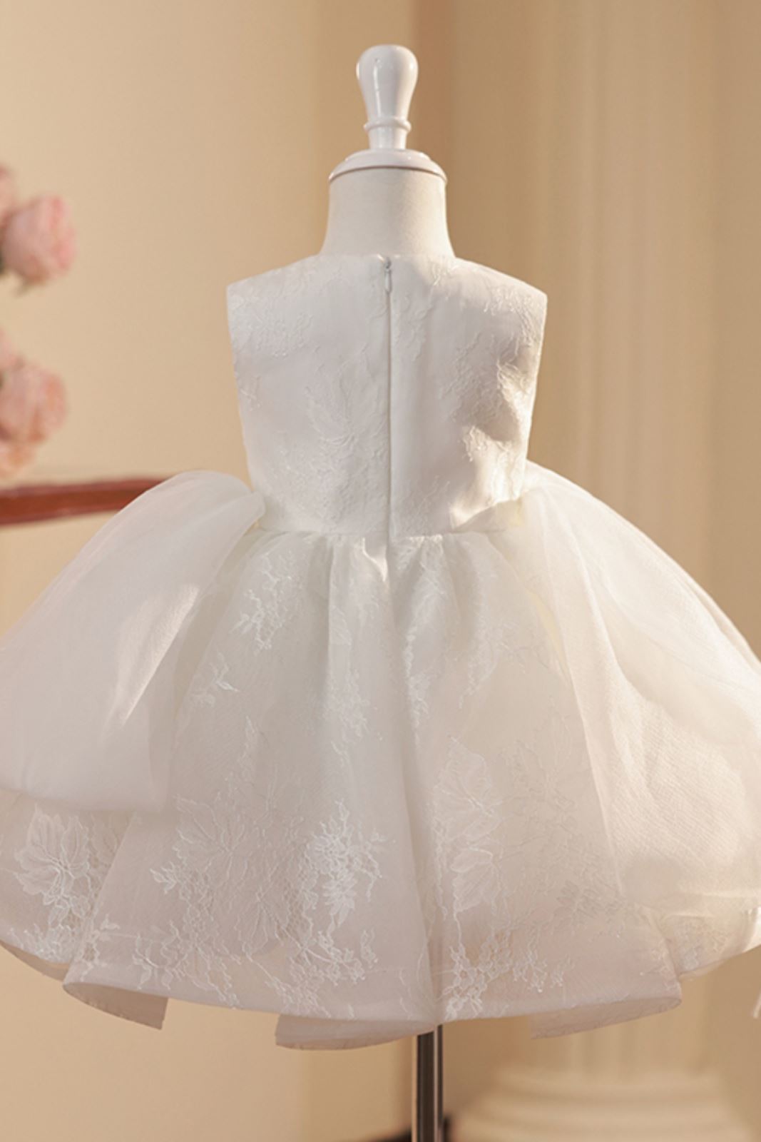 Prinzessin Runden Wadenlang Polyester Blumenmädchenkleider in Weiß