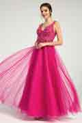 Fuchsia A-Line Lace & Tulle Maxi Dress with Sequin and Beaded Accents