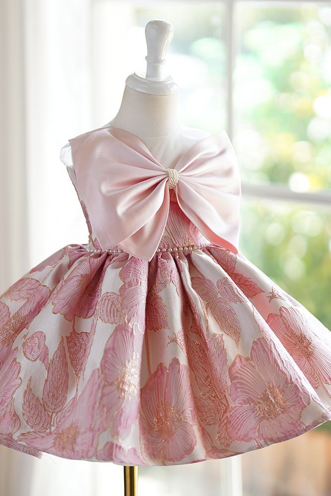 Prinzessin Runden Wadenlang Satin Blumenmädchenkleider in Rosa