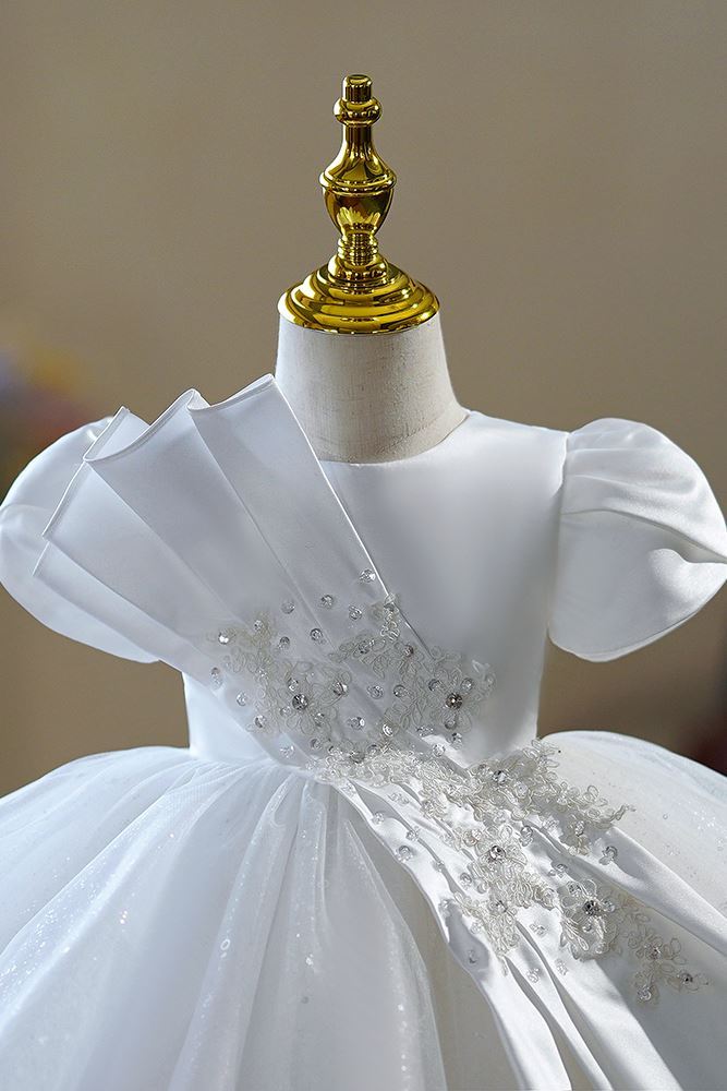 Princesse Longueur à Jambe Satiné robes de demoiselle d'honneur - fillette in Blanc