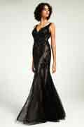 Full-Length Mermaid Nude Illusion Black Lace Sequin Formal Gown