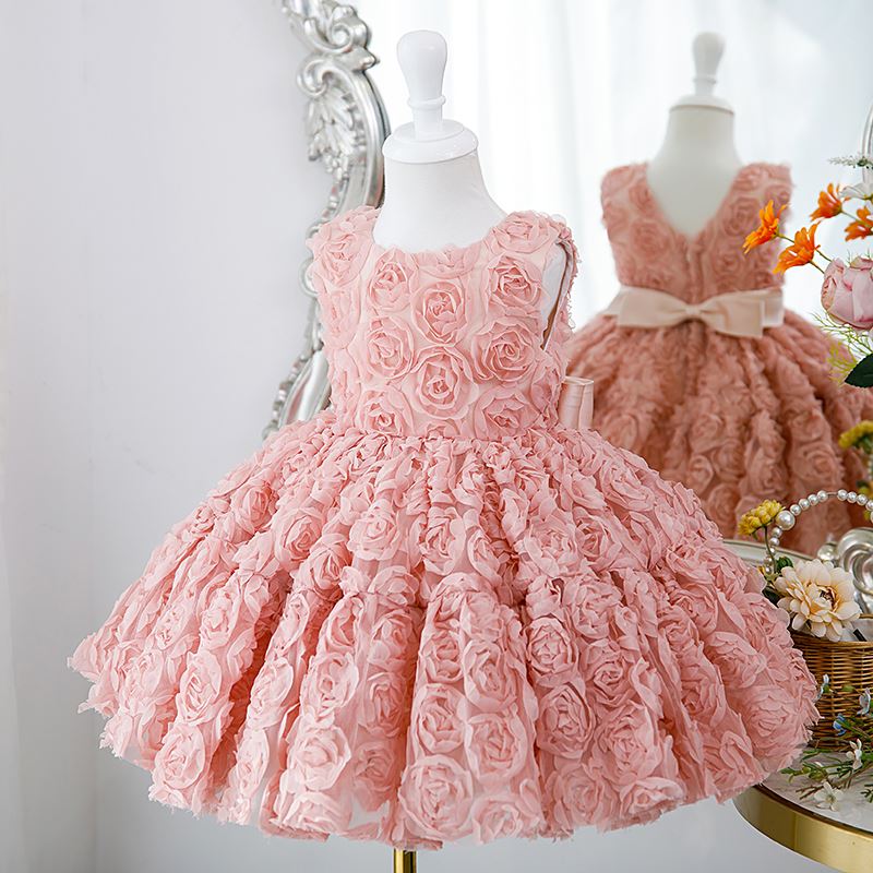 Prinzessin Wadenlang Spitze Blumenmädchenkleider in Staubige Rose