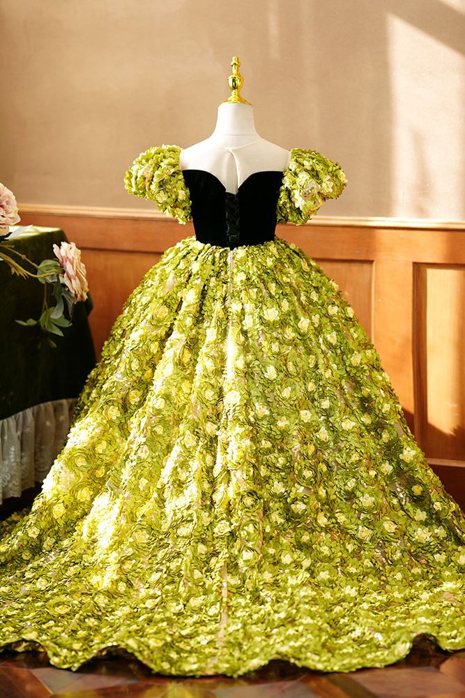 Princesse Longueur au Sol Dentelle robes de demoiselle d'honneur - fillette Vert