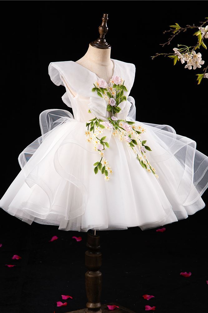 Princesse Longueur à Jambe Tulle robes de demoiselle d'honneur - fillette in Blanc