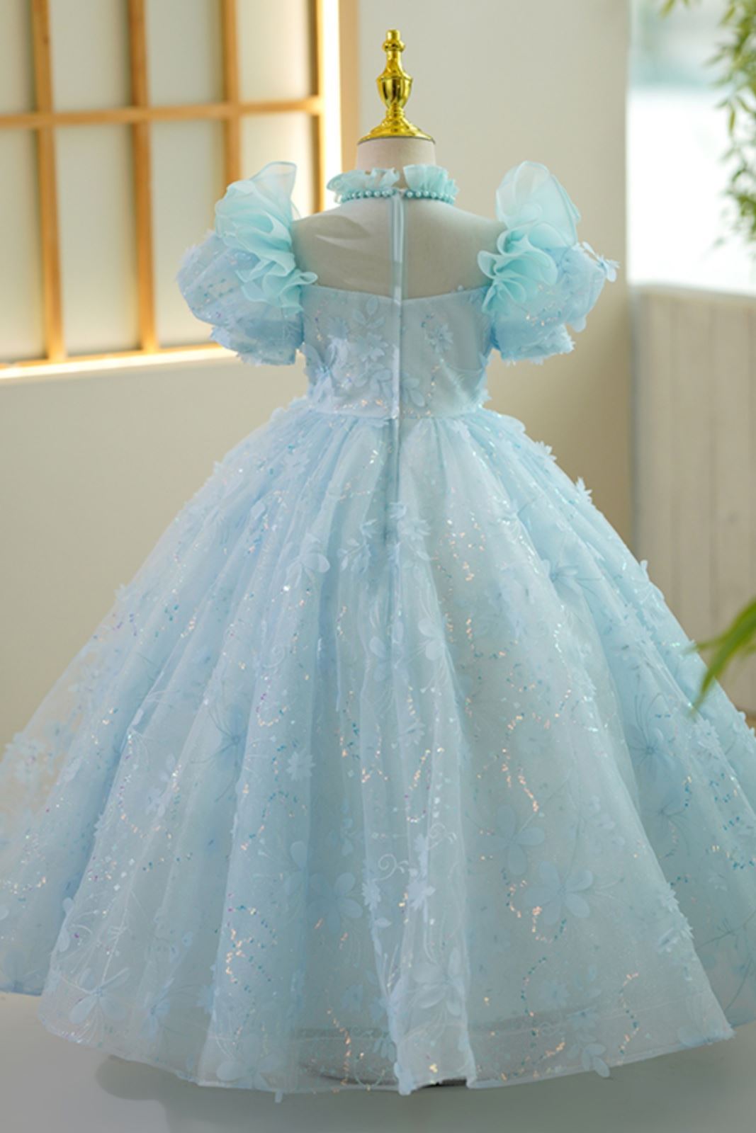 Принцесса ложный воротник Полная Длина Lace Детские Платья in Синий